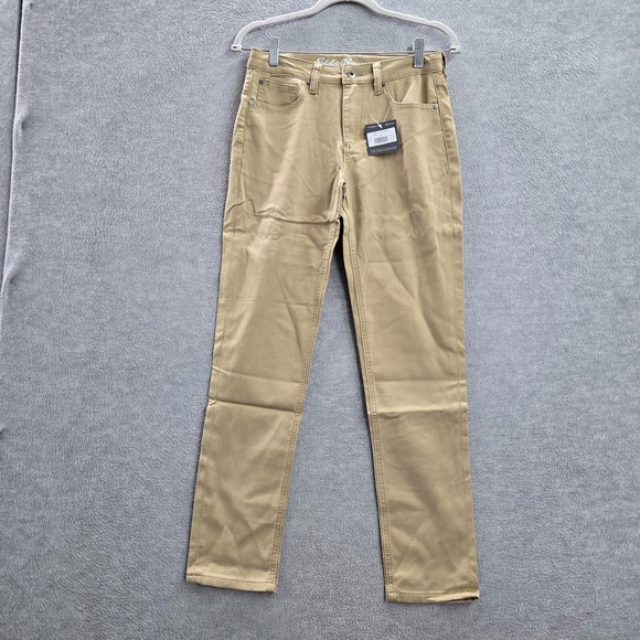 Eddie Bauer Boys Jeans 14 Beige Denim Slim Straight Flex 5 Pocket NWT - Picture 1 of 14